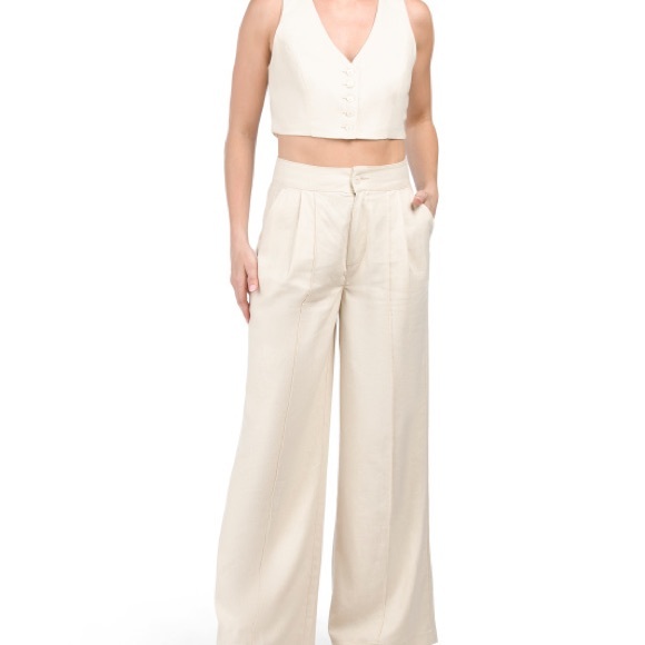 Christian Siriano Pants - Christian Siriano Cream Wide Leg Jumpsuit/Matching set